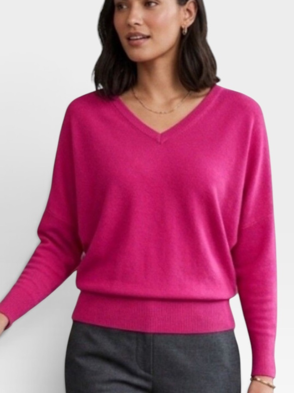 Anthropologie Maeve, the cashmere collection, pink fuchsia, extra large V-neck